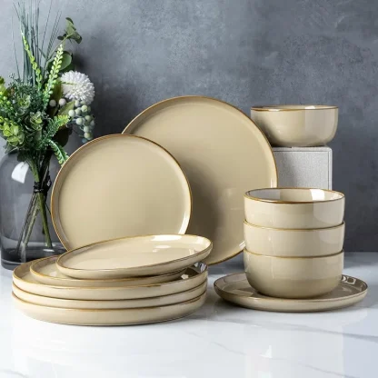 Gold-like Rim Round Dish Set - Image 2
