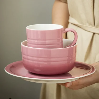 Round Plain Pink Dish Set - Image 5