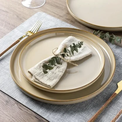 Gold-like Rim Round Dish Set - Image 3