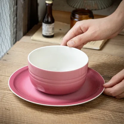 Round Plain Pink Dish Set - Image 2