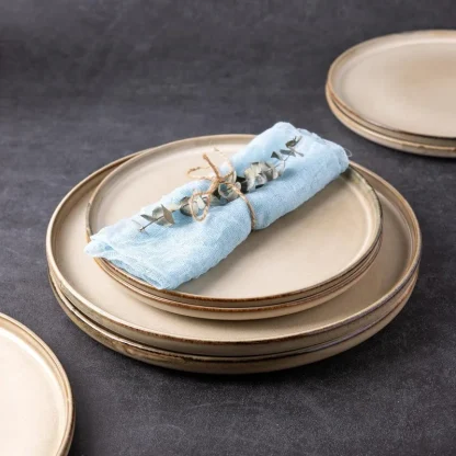 Gold-like Rim Round Dish Set - Image 4