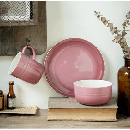 Round Plain Pink Dish Set - Image 4