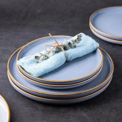 Gold-like Rim Round Dish Set - Image 6