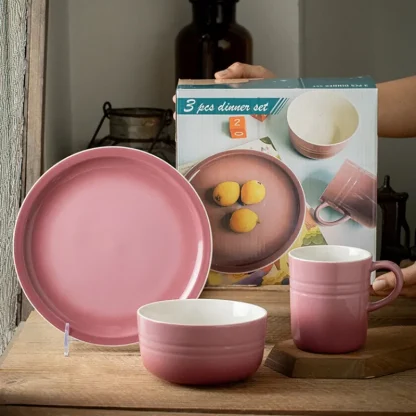Round Plain Pink Dish Set - Image 6