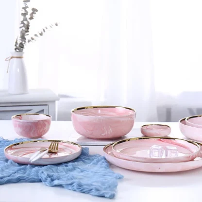 Pink Marble Print Dish Set - Image 3
