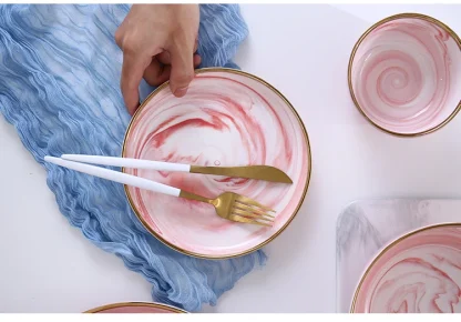 Pink Marble Print Dish Set - Image 2