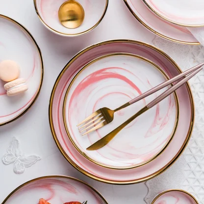 Pink Marble Print Dish Set - Image 5