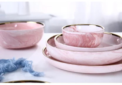 Pink Marble Print Dish Set - Image 7
