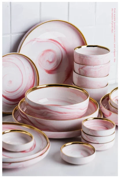 Pink Marble Print Dish Set - Image 6