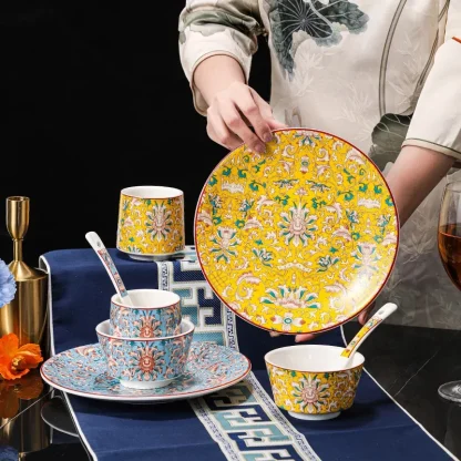 Colored Floral Round Dish Set - Image 2
