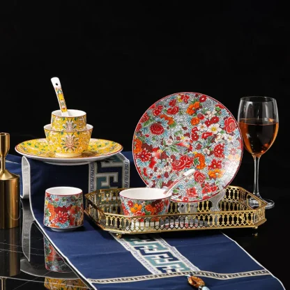 Colored Floral Round Dish Set - Image 5