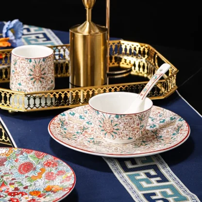 Colored Floral Round Dish Set - Image 3