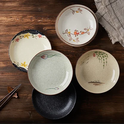 Retro Printed Round Dish Set - Image 5