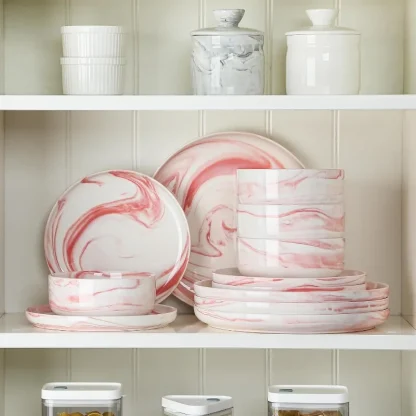 Marble Print Round Dish Set - Image 4