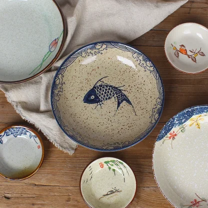 Retro Printed Round Dish Set - Image 6