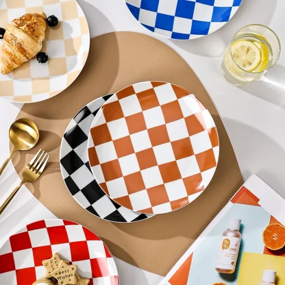 Checkered Print Round Dish Set - Image 5