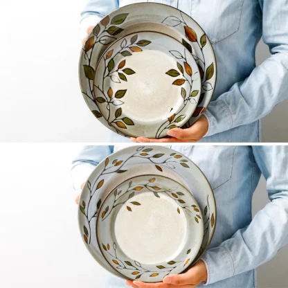 Round Leaf Print Dish Set - Image 4