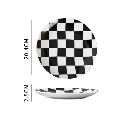 Checkered Print Round Dish Set - Image 7