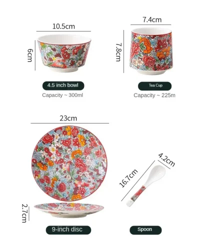 Colored Floral Round Dish Set - Image 7