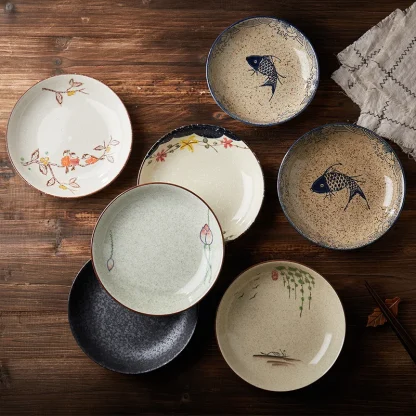 Retro Printed Round Dish Set