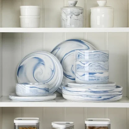Marble Print Round Dish Set - Image 2